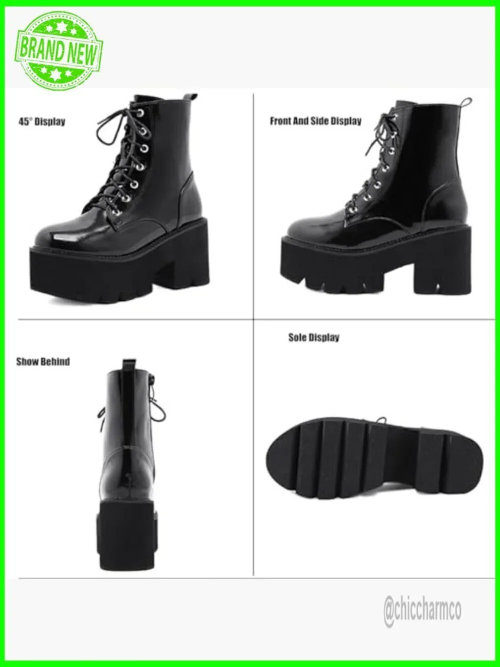 Leather Chunky Heel Combat Booties Platform Ankle Boots Lace Up Zip